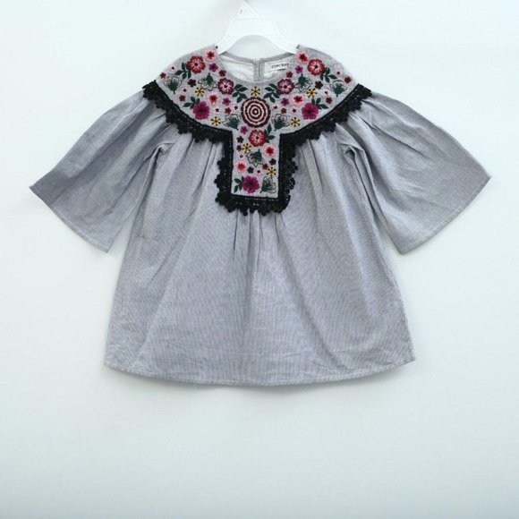 White Chocolate Kids Girls Floral Embroidered Top Stripe 6-7 Years - Picture 1 of 2